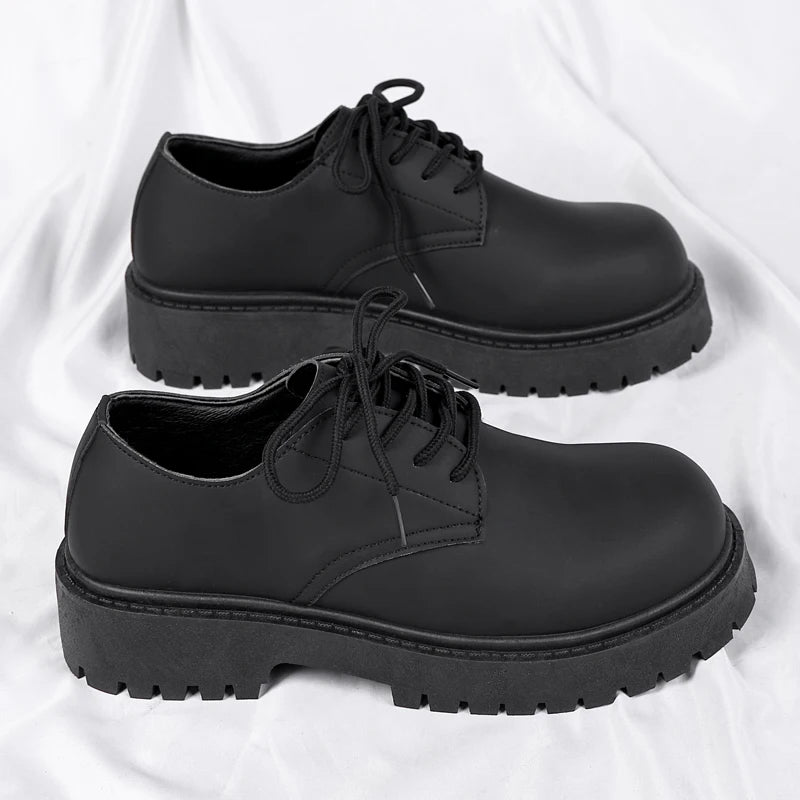 Men's Platform PU Leather Lace-up Sneakers Thick Bottom British Shoes