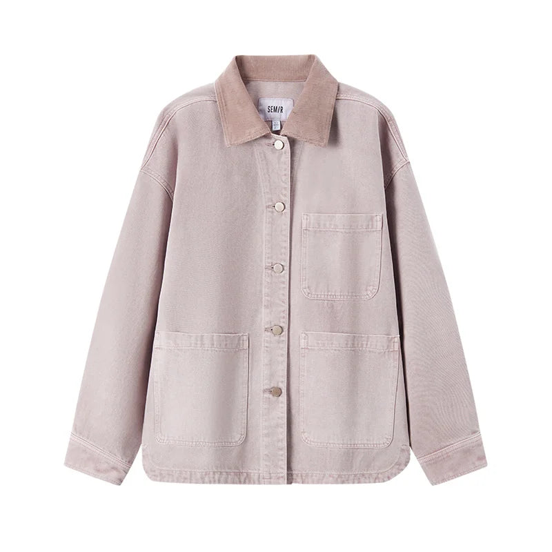 Corduroy Denim Jacket - Women's Turn Collar Loose Casual Coat