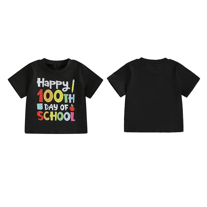 4-6Y Kids Boys Girls Summer Casual Letter Print Short Sleeve Round Neck School T-Shirt