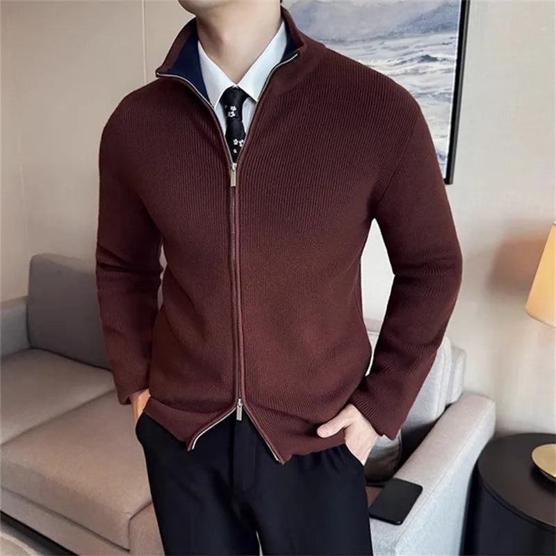 Men's Autumn Winter Stand Collar Casual Knitted Cardigan