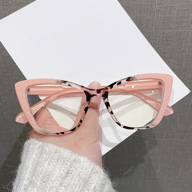 Women's Cat Eye Anti-Blue Light Glasses - Retro Flat Lens Prescription Compatible