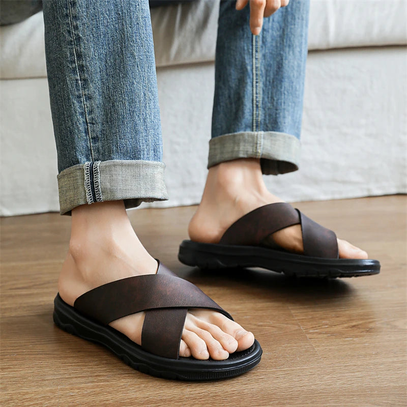 Men's Summer Slides Crossover Slippers Sandals