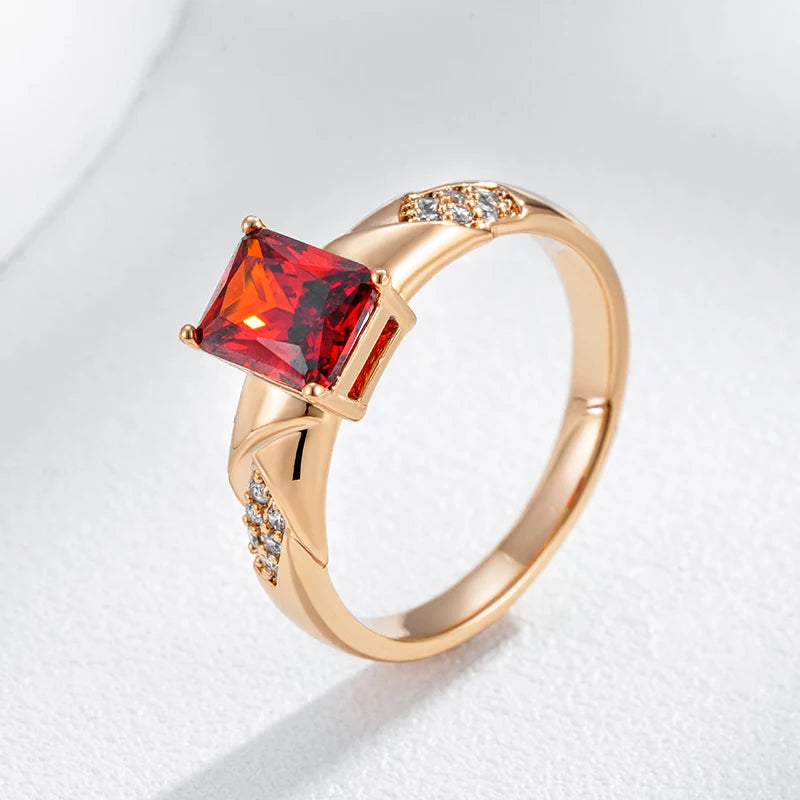 Shiny Square Red Zircon Vintage Ring - Rose Gold