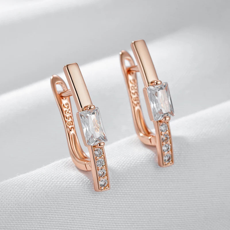 585 Rose Gold Colour Drop Earrings for Women Square Natural Zircon