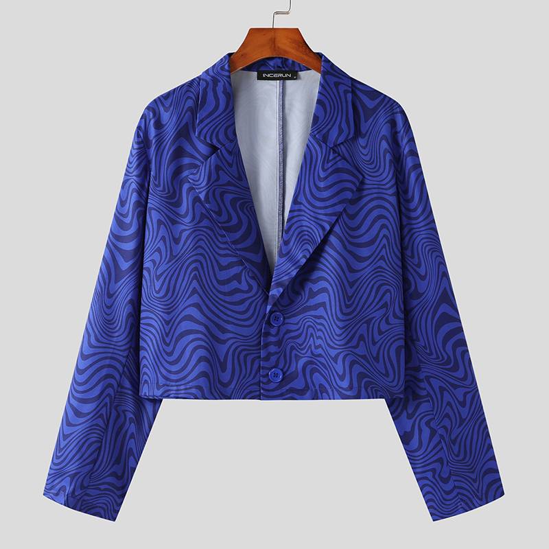 Men's Loose Lapel Long Sleeve Crop Blazer & Pants 2PCS Suits S-5XL