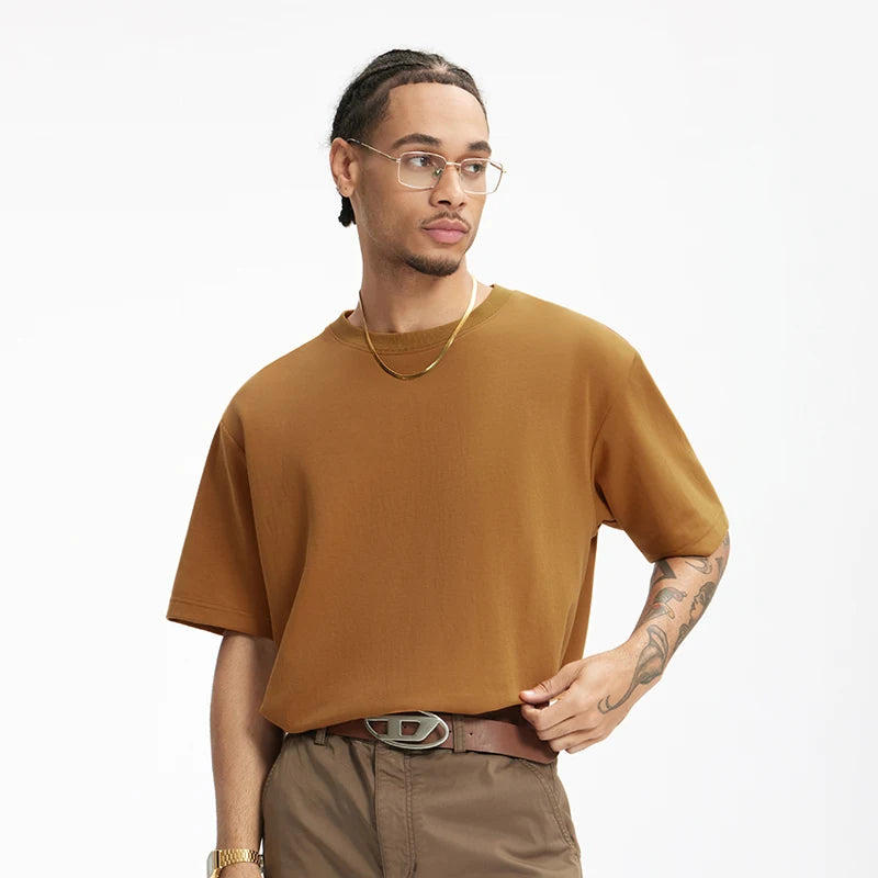 Men's Solid Double Sided Simple Versatile Basic Short Sleeve Light Luxury Old Money Style T-Shirt