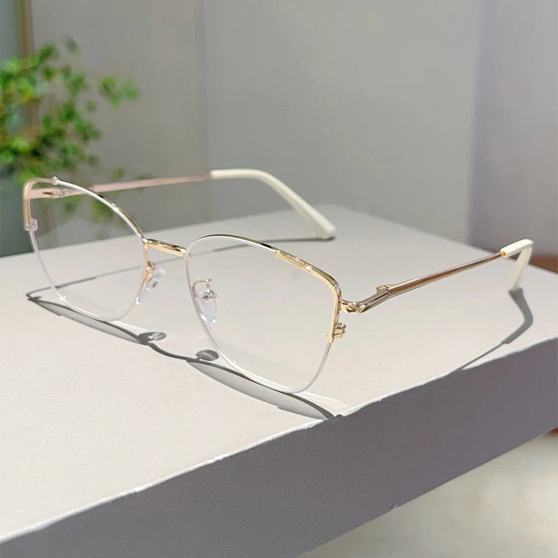 Women's Retro Oval Metal Frame Blue Light Glasses - Korean Style Eyewear