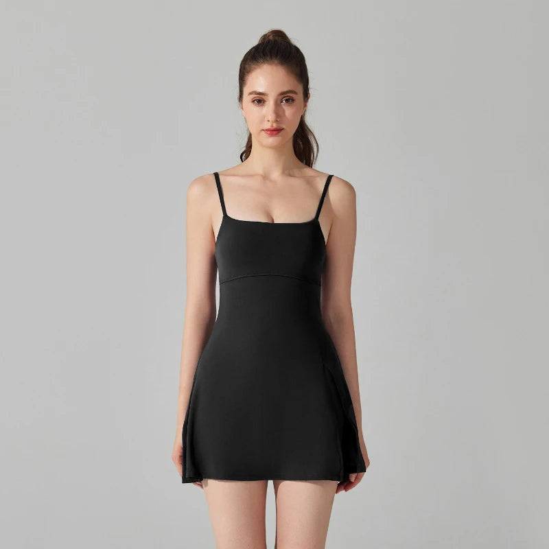 Women's Sports One Piece Yoga Suit Breathable Quick Dry Short Sportswear Female Workout Tennis Dress