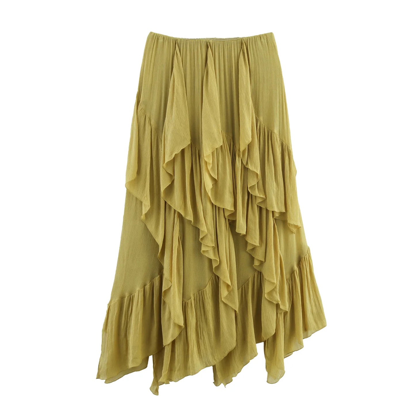 Women's Layered Midi Skirt - Mid Waist Summer Skirt with Decorative Details