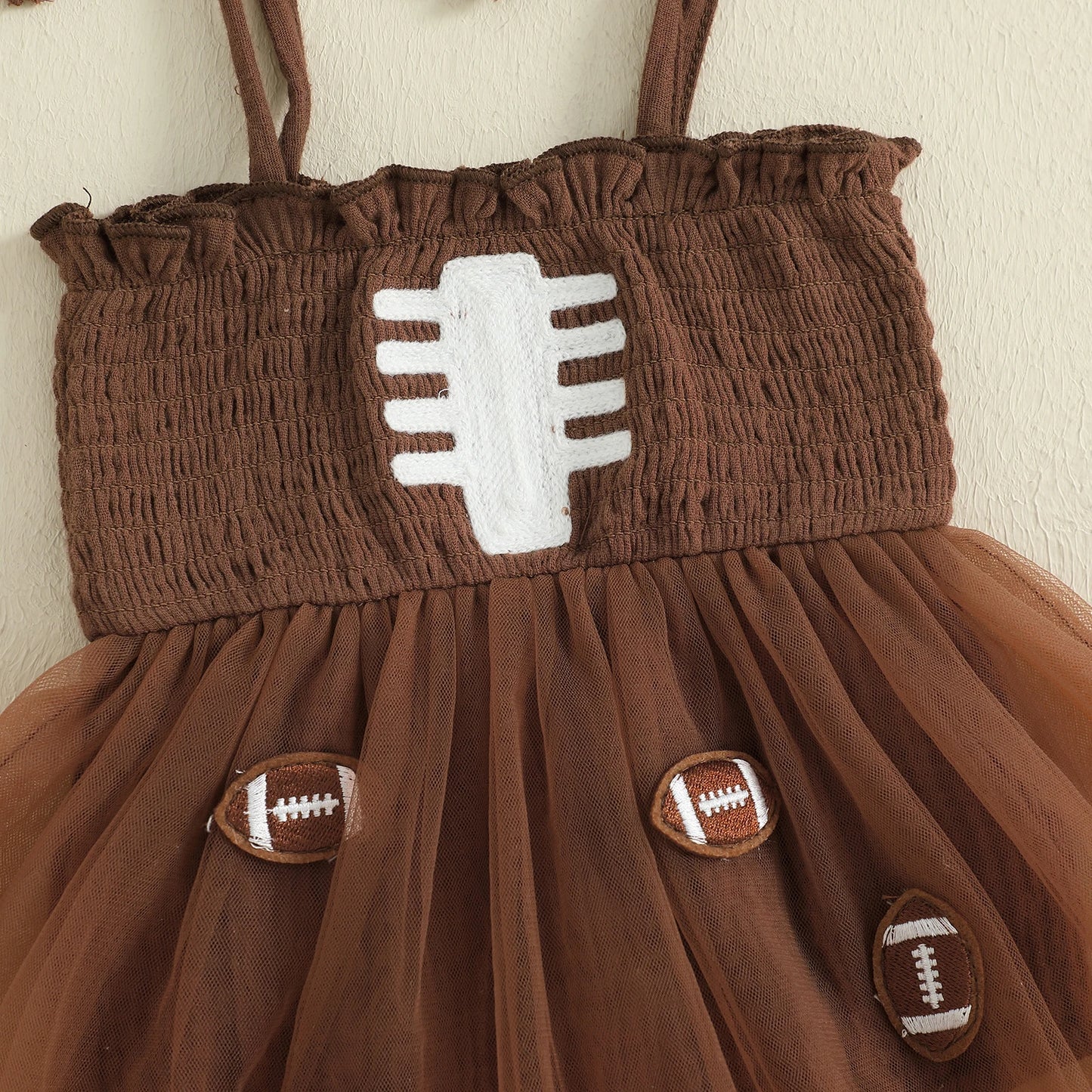 Baby Girls Football Embroidered Romper Dress with Bow Headband (0-18M)