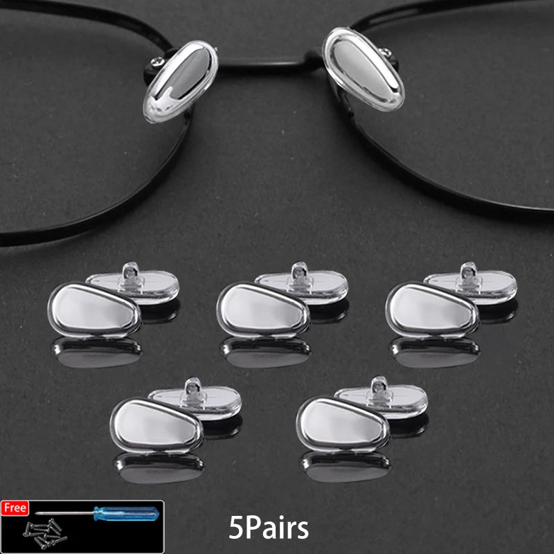 Silicone Glasses Nose Pads - Oval Screw-in Replacement Parts (5/10/20 Pairs)