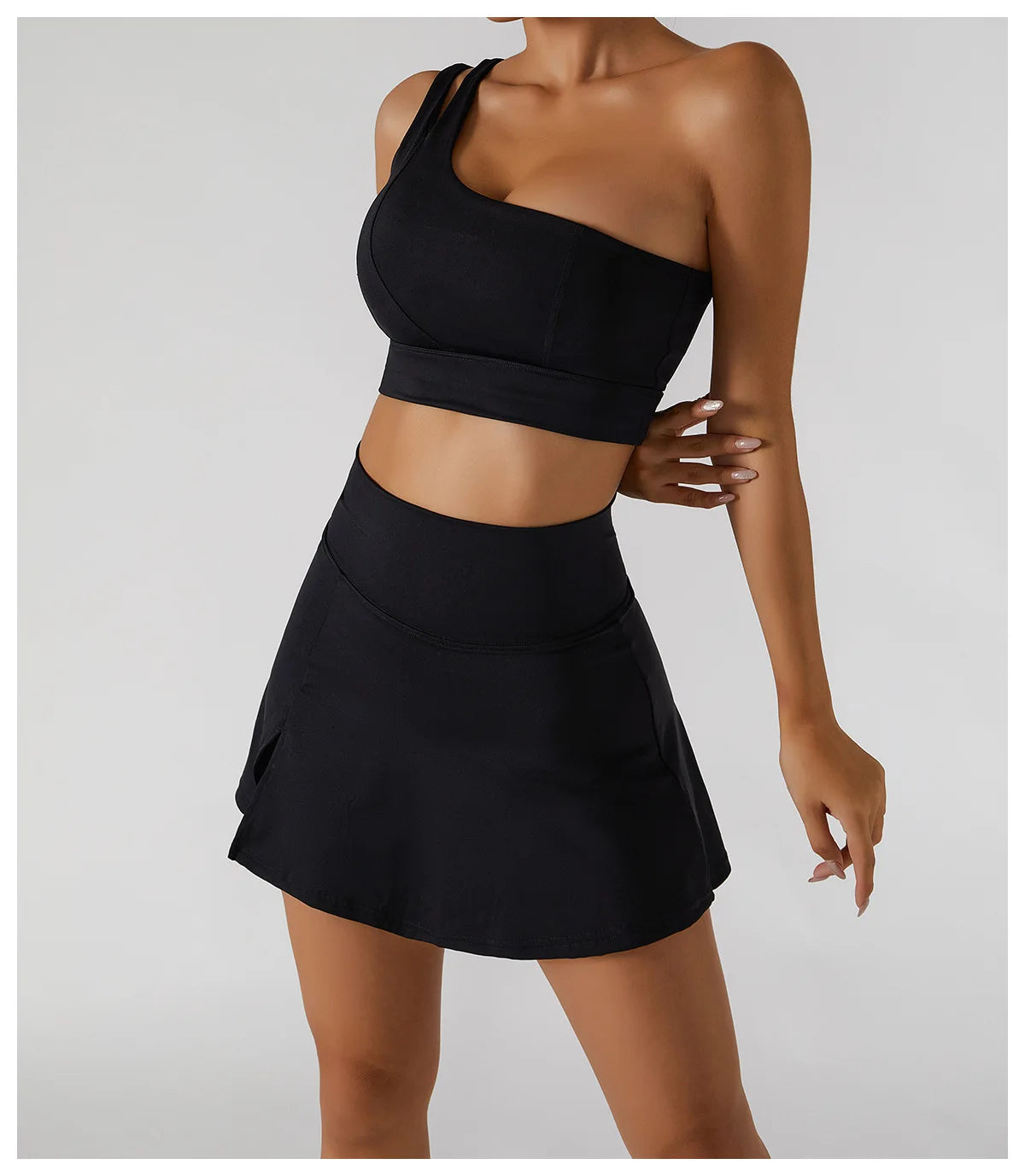 Women’s 2pc Sports Skirt Suit Outdoor Leisure Single Shoulder Bra Suit Quick Drying Tennis Set Yoga workout Skirt Set