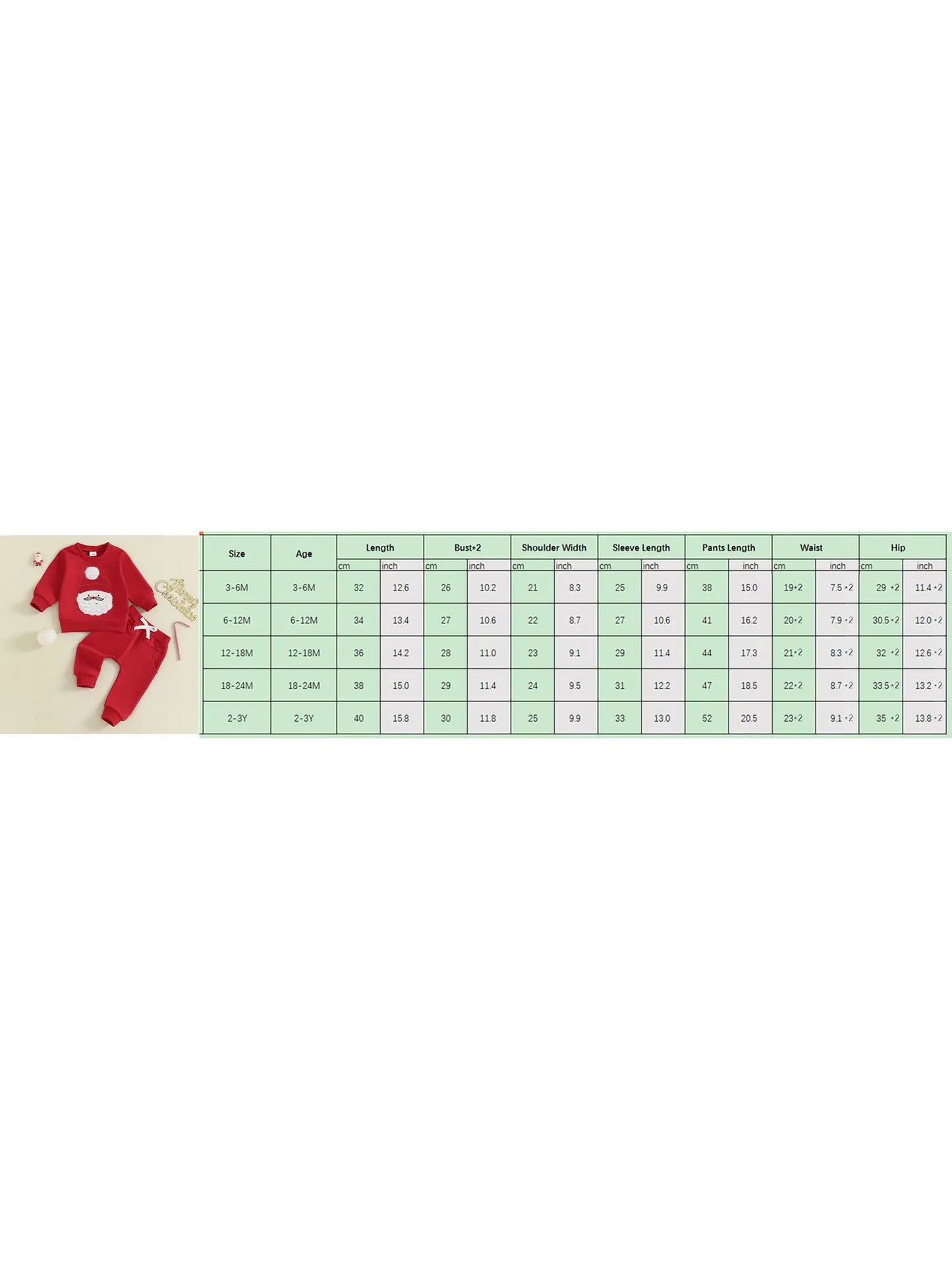 Infant Baby Boys Christmas 2-Piece Clothing Set - Santa Claus Embroidery Top & Pants (0-3Y)