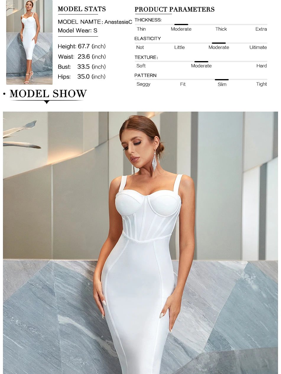 Women's Spaghetti Strap Midi Club Bandage Sleeveless Party Summer Dress