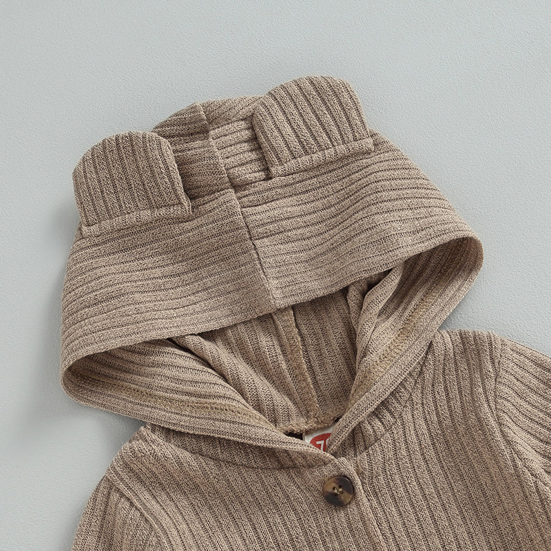 0-12M Autumn Baby Romper - Solid Colour Long Sleeve Hooded Jumpsuit for Boys & Girls