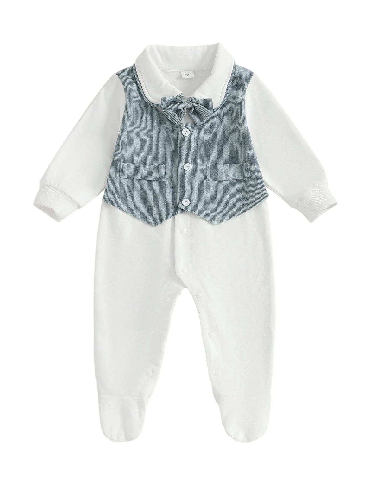 Gentleman Newborn Baby Romper - Footed Jumpsuit with Lapel