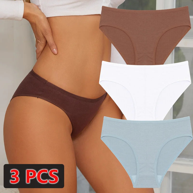 3-Pack Cotton Low-Waist Briefs for Women - Comfortable Breathable Underwear