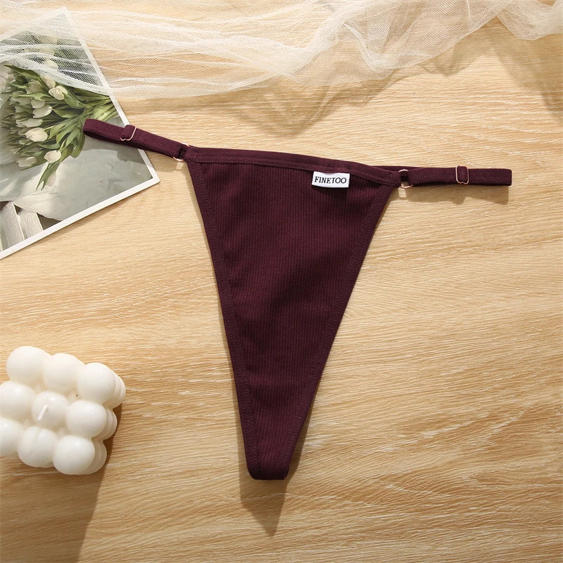 Women's 2PCS/SET Cotton Low Waist Panties Adjustable Waist Thongs Seamless G-String Underwear Lingerie