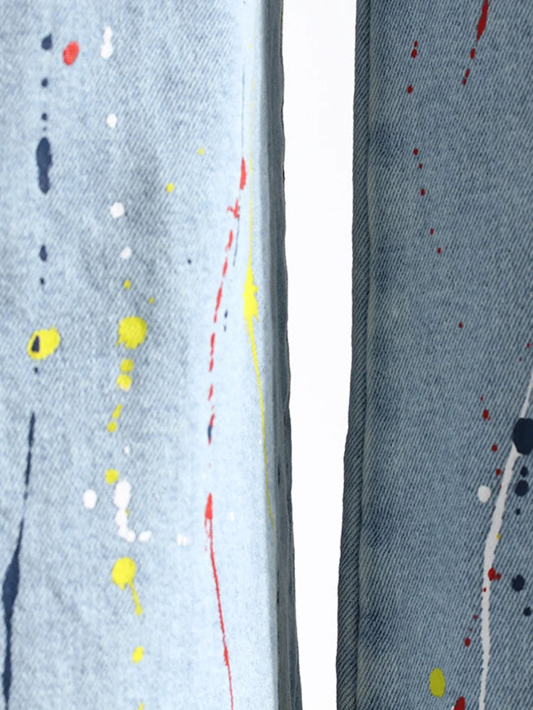 Women's Hit Colour Temperament Spliced Belt Denim Trousers