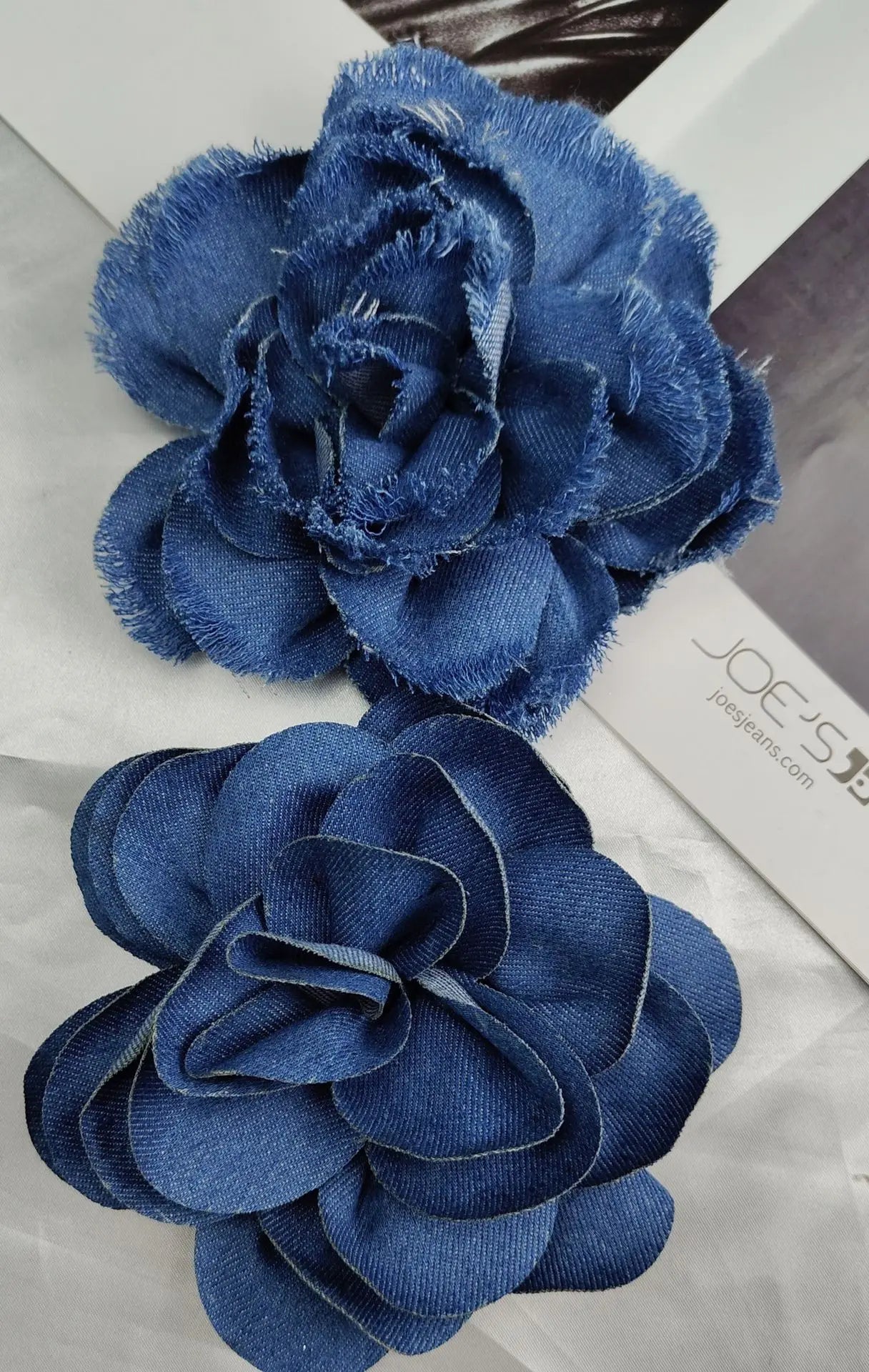 Handmade Denim Rose Flower Brooch - 15cm Fashion Corsage Lapel Pin