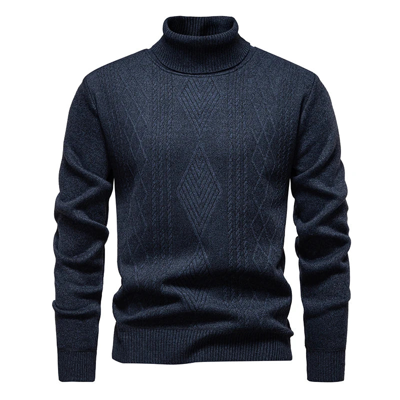 Men's Winter Fleece Warm Turtleneck Sweater - Geometric Knit Pullover