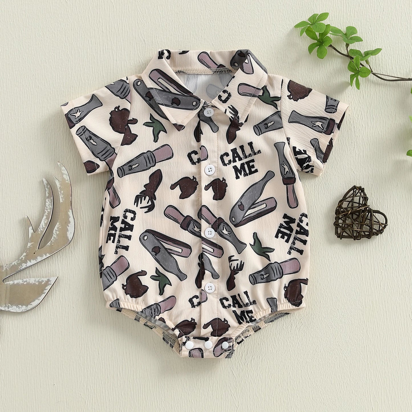 Baby Boys Gentleman Western Romper - Cartoon Print Button-up Bodysuit (0-18M)