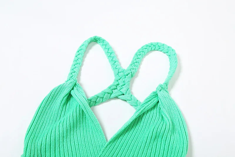 Women's Green Knitted Cut-Out Maxi Dress - Backless Summer Beach Dress