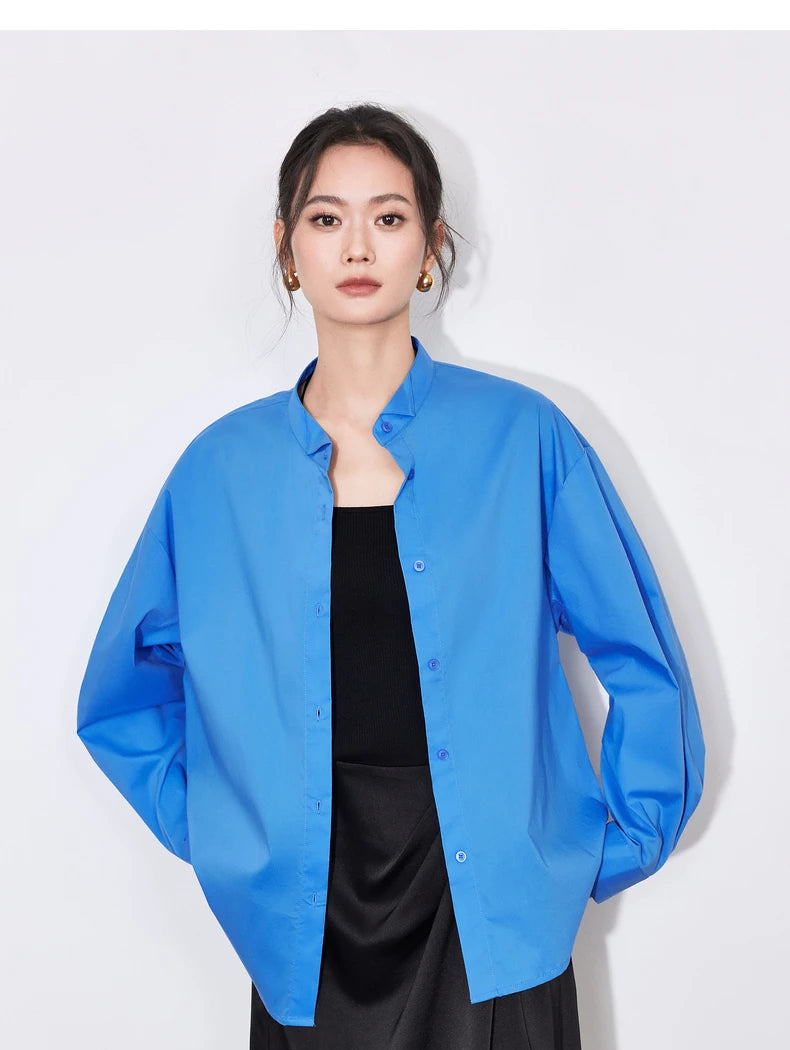 Women's Blouse Stand Collar Single Breasted Button  Shirt