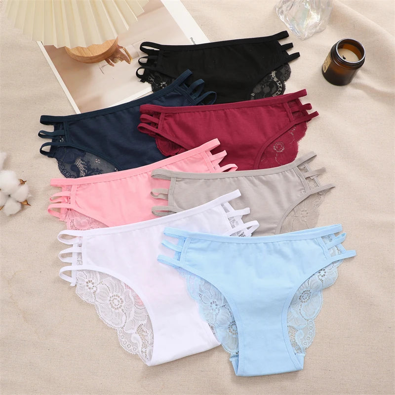 3PCS Women's Lace Floral Triple Belts - Low-Waist Perspective Briefs Soft Lingerie Underwear