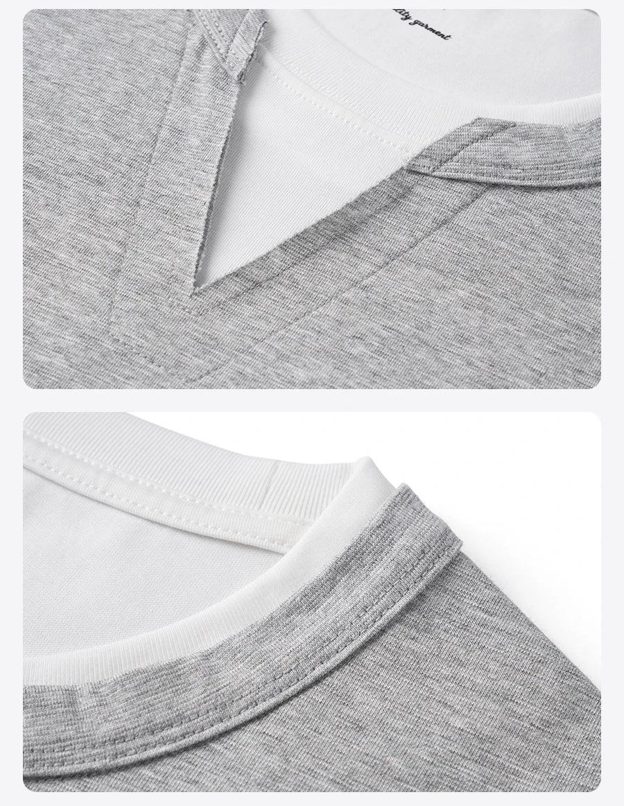 Men's Spring Long Sleeve Fake Double Layer 210gsm Sorona Fabric T-Shirt