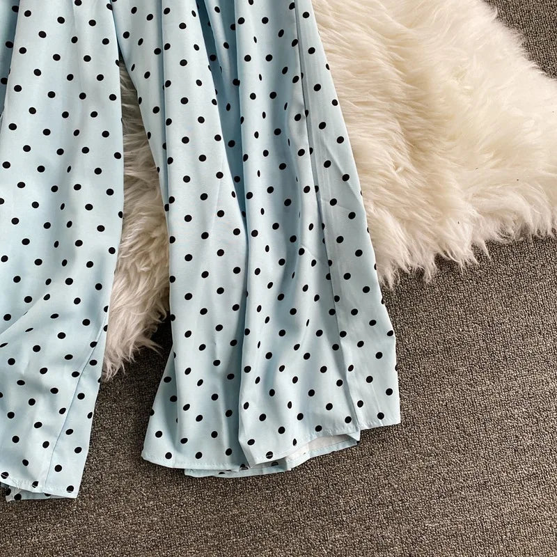 Women's V-Neck Polka Dot Jumpsuit - Wide Leg Trousers with Dolman Sleeves