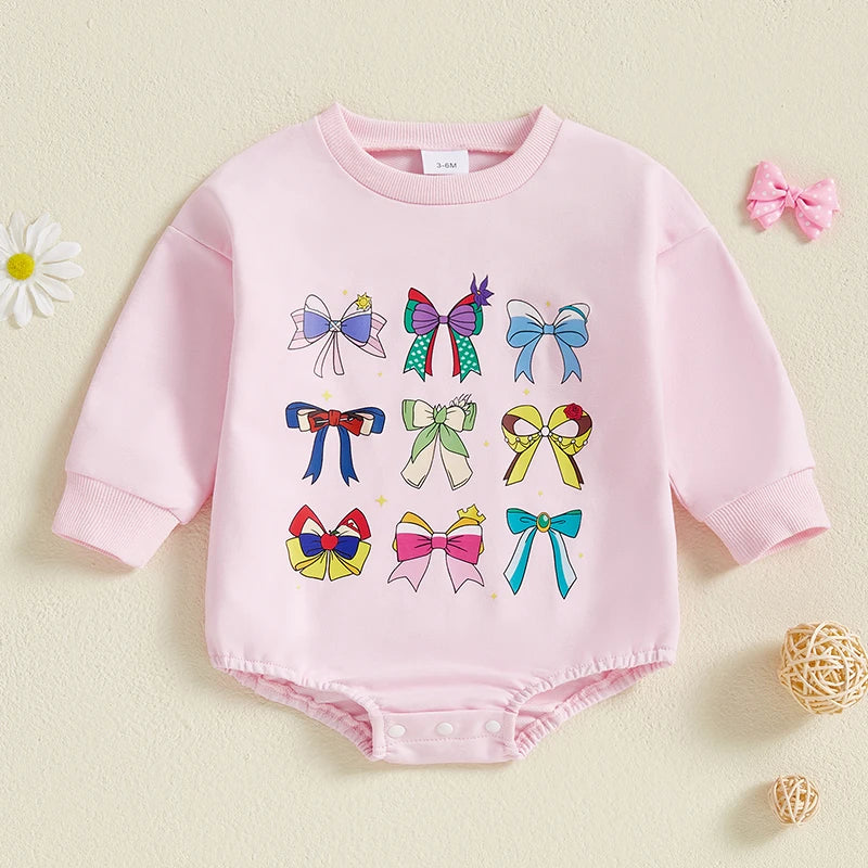 Lovely Baby Spring Romper - Long Sleeve Bowknot Print Sweatshirt Jumpsuit (0-18M)