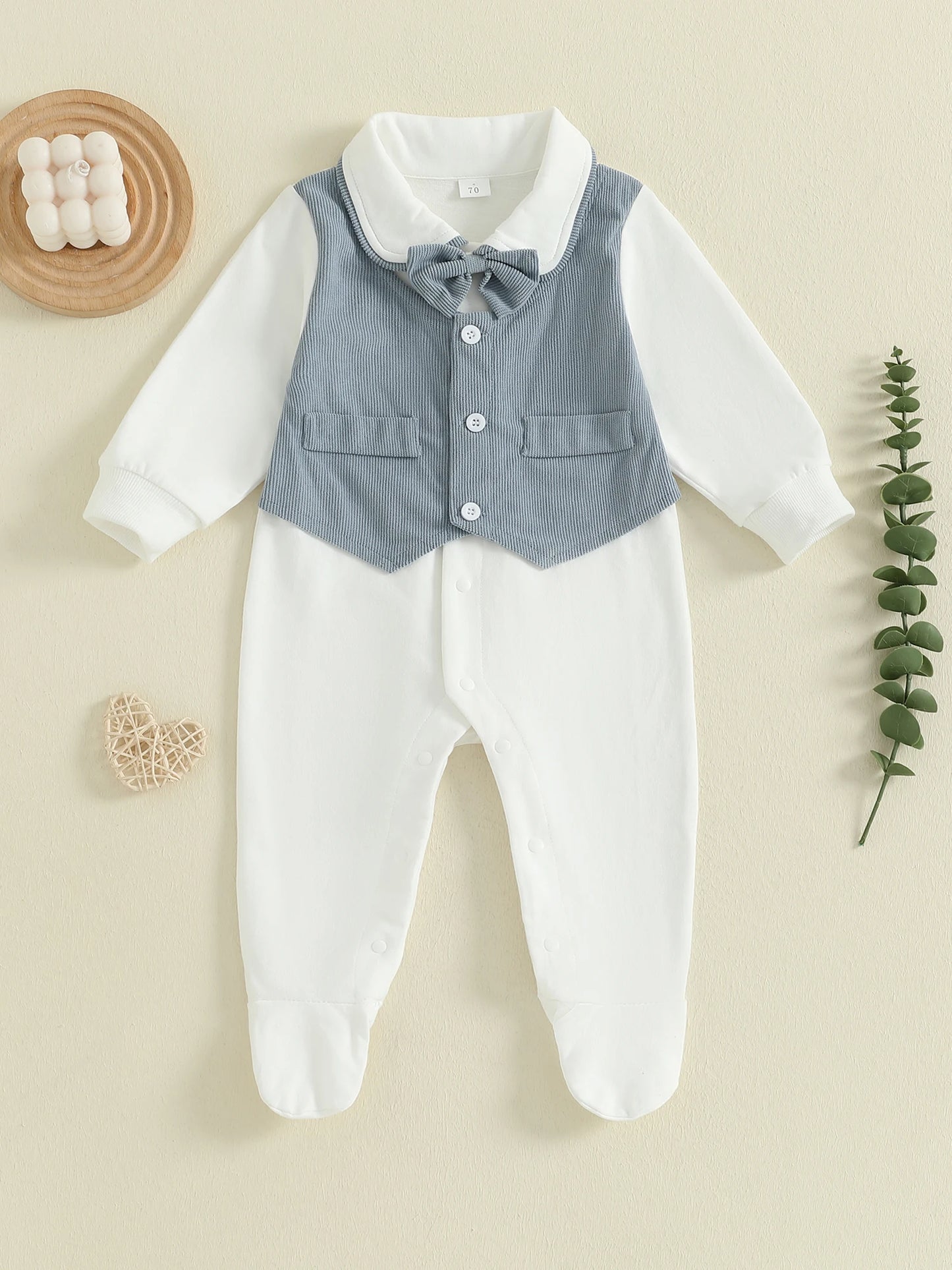 Gentleman Newborn Baby Romper - Footed Jumpsuit with Lapel