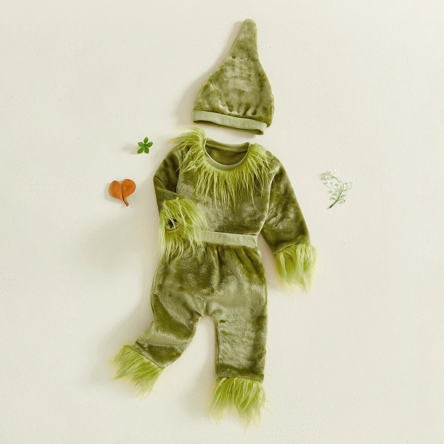 Baby Halloween 3-Piece Outfit Set - Plush Romper, Pants & Hat (0-18M)