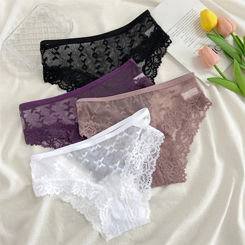 Women's Lace Panties Set - 5 Pack Floral Hollow Out Briefs (S-XL)