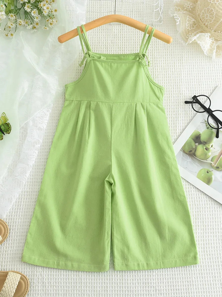 Girls Summer Overalls - Embroidered Flower Sling Cotton Pants