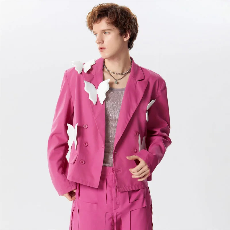 Men's Blazer Patchwork Lapel Long Sleeve Double Breasted Loose Jacket