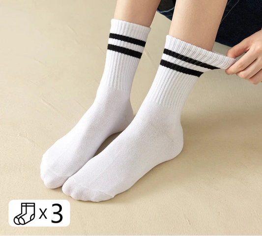 3 Striped Cotton Socks - Unisex Streetwear Casual Knitted Socks