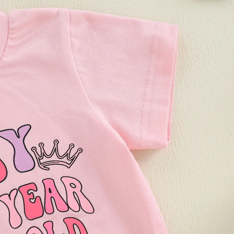 Baby Girls Birthday Clothes Sets 0-18M Short Sleeve Crown Letter Print Tops + Lace Tutu Skirt