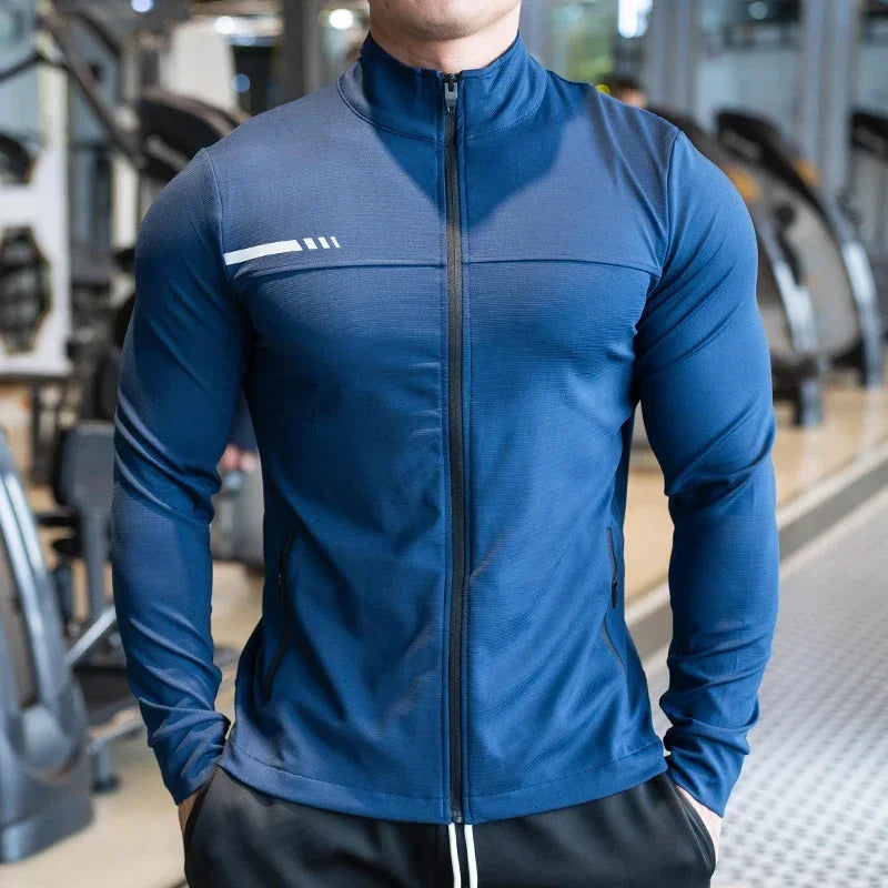 Men's Gym Fitness Running Sport Jacket Outdoor Workout Training Zipped Long Sleeve Shirt