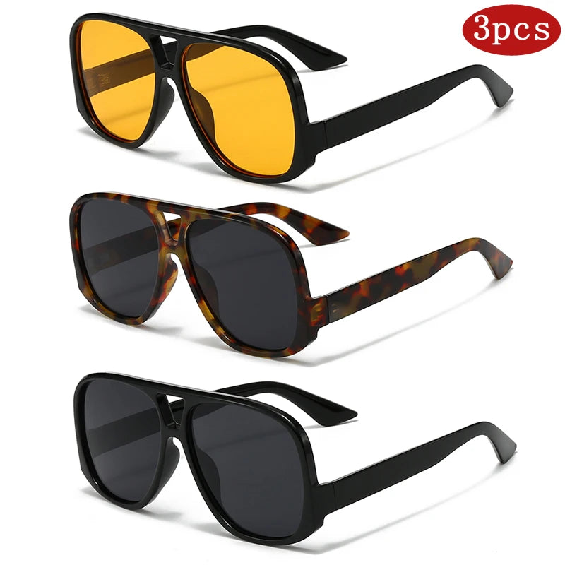 Unisex 1/3pcs Oversized  Double Bridges Sunglasses UV400