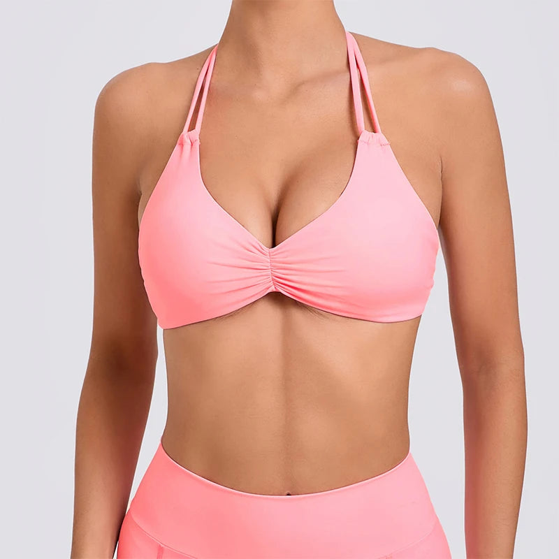 Women's Adjustable Yoga Bra Running Workout Underwear Fitness Push up Quick-Dry Sportswear Gym Top Scrunch Sports Bra