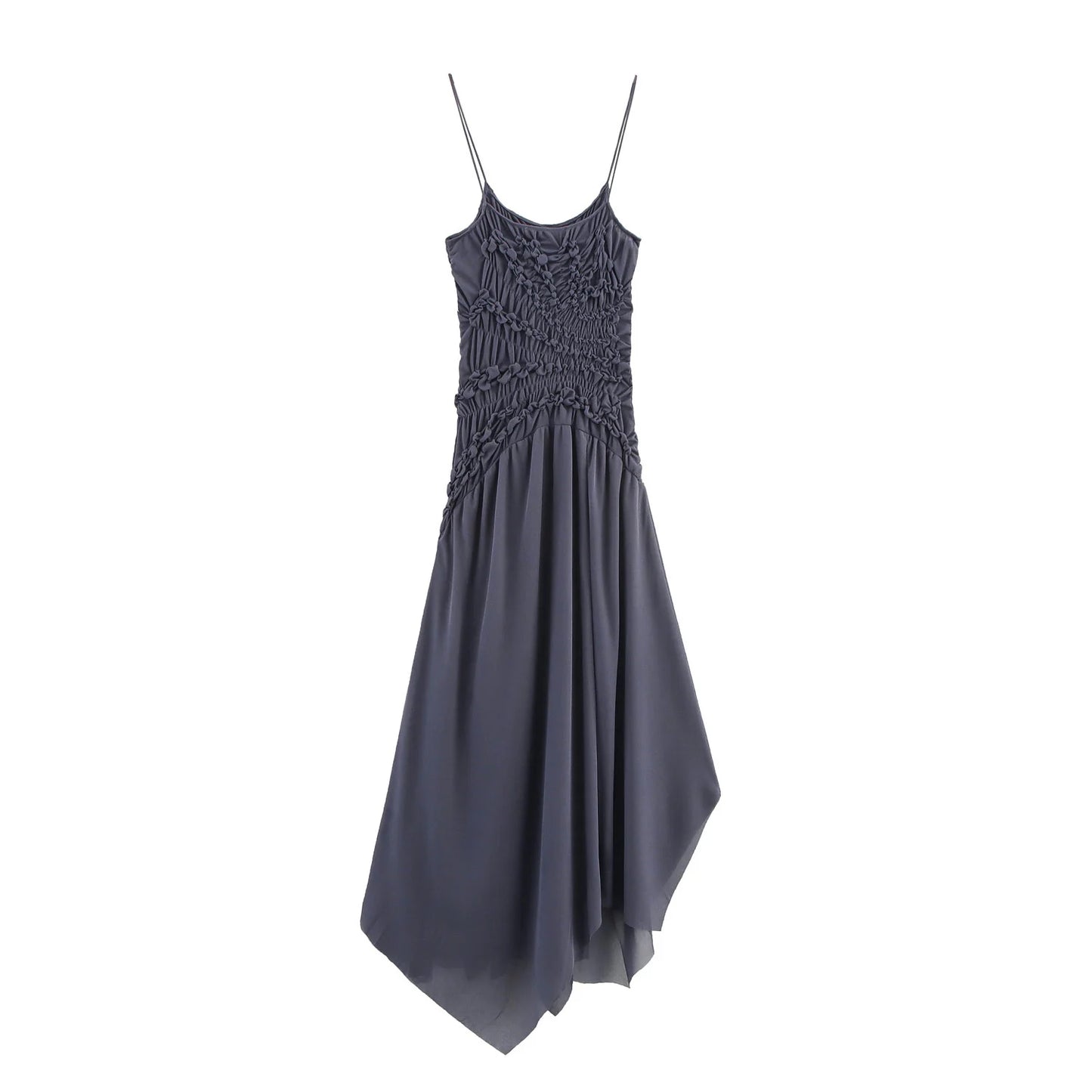 Women's Asymmetric Pleated Camisole Dress Long Skirt With A Cinched Waist