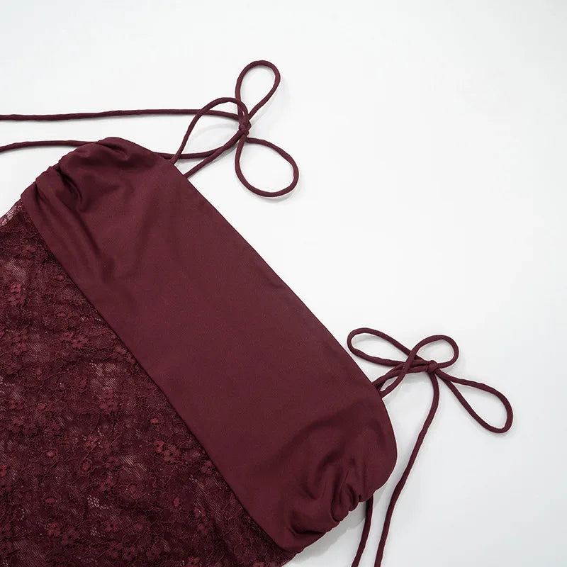 Women's Lace Trimmed Cut Out Backless Maxi Dress Club Outfits Summer Bandage Lace Up Slip Gown Dress