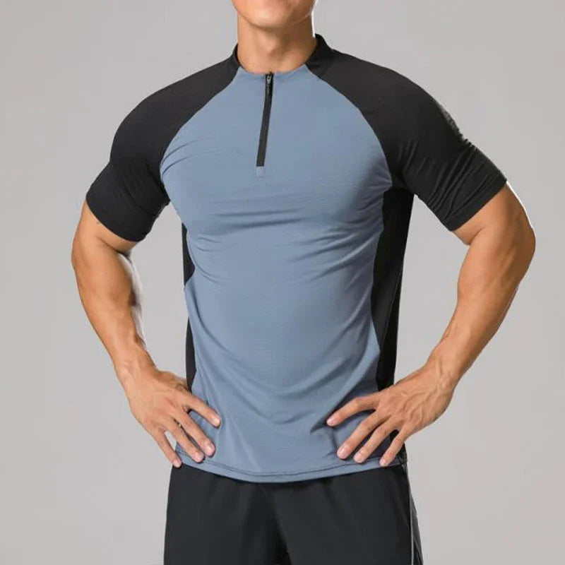 Men's Ice Silk Sweatshirt Elastic Wicking Breathable Tight High Quality Sport Short Sleeves T-shirt