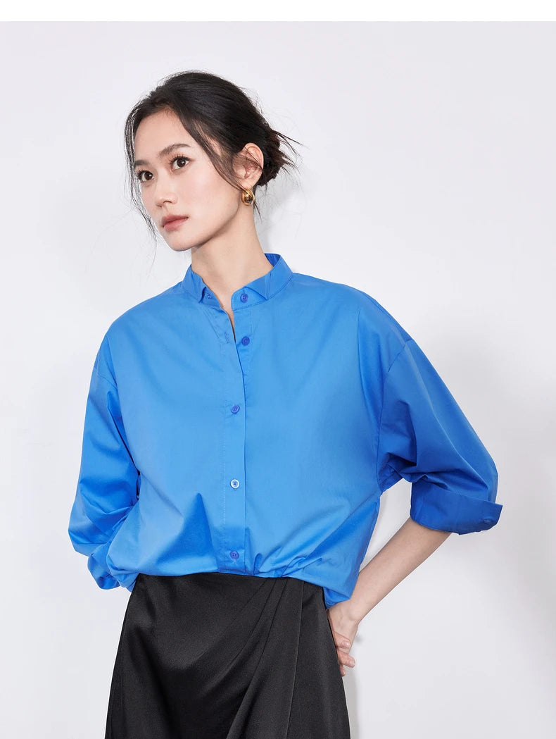 Women's Blouse Stand Collar Single Breasted Button  Shirt
