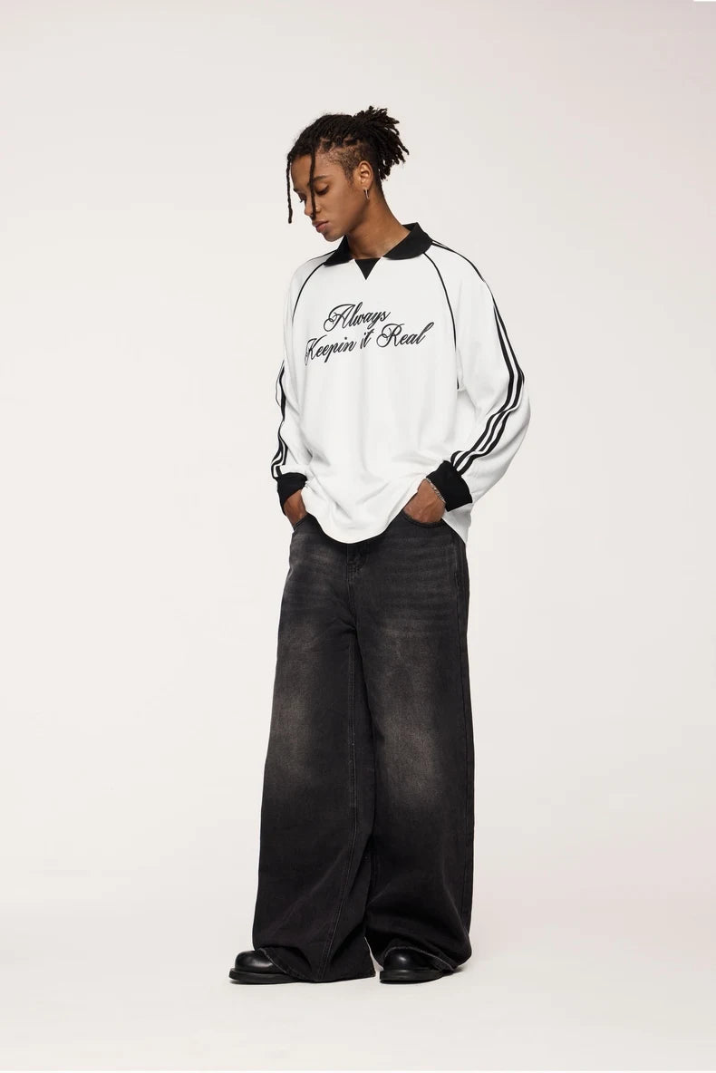 Unisex Streetwear POLO Trendy Oversized Colourblock Long-sleeved T-Shirt