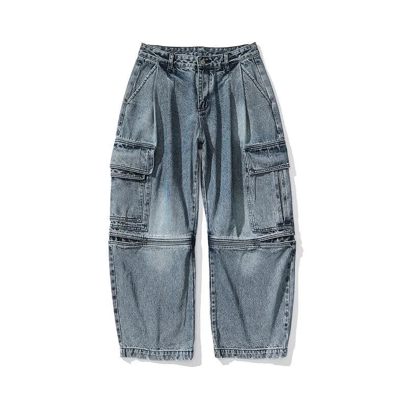 Men's Wide Leg Denim Jeans - Vintage Casual Loose Fit Trousers