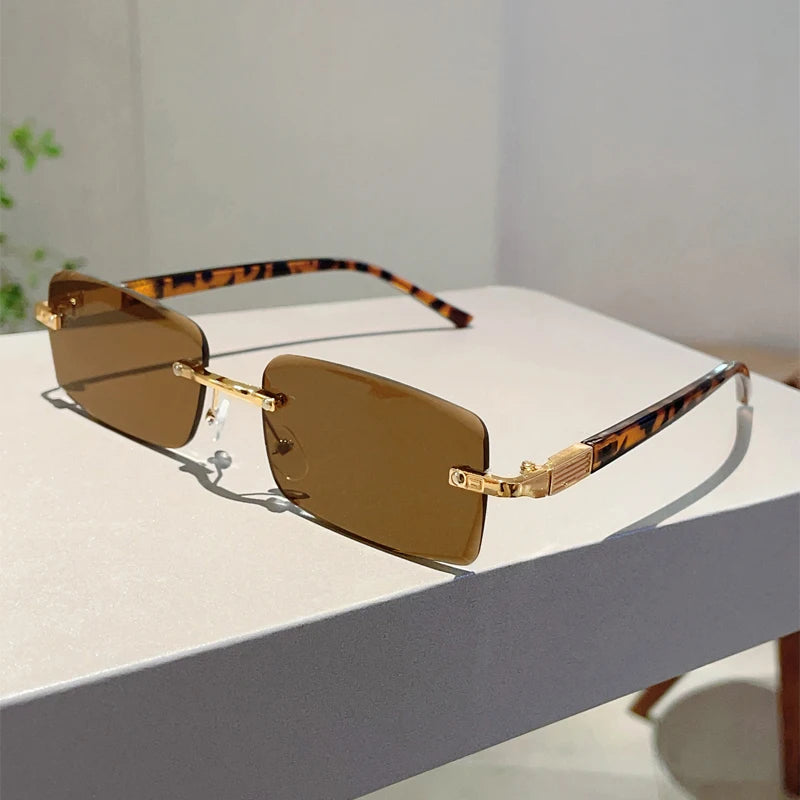 Unisex  Rimless Rectangle Vintage Casual Sunglasses