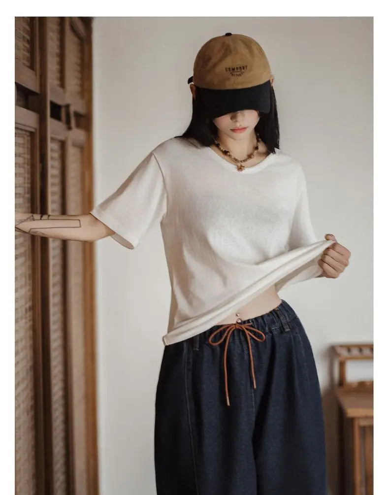 Women's Casual White T-Shirt - Lightweight Loose Fit Summer Top